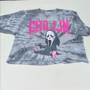 Ghost Face Chillin' Tie-Dye Tee - Gray and Pink